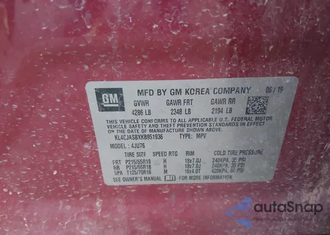 2019 Buick Encore Fwd Preferred z USA, uszkodzony, nr VIN KL4CJASBXKB951936